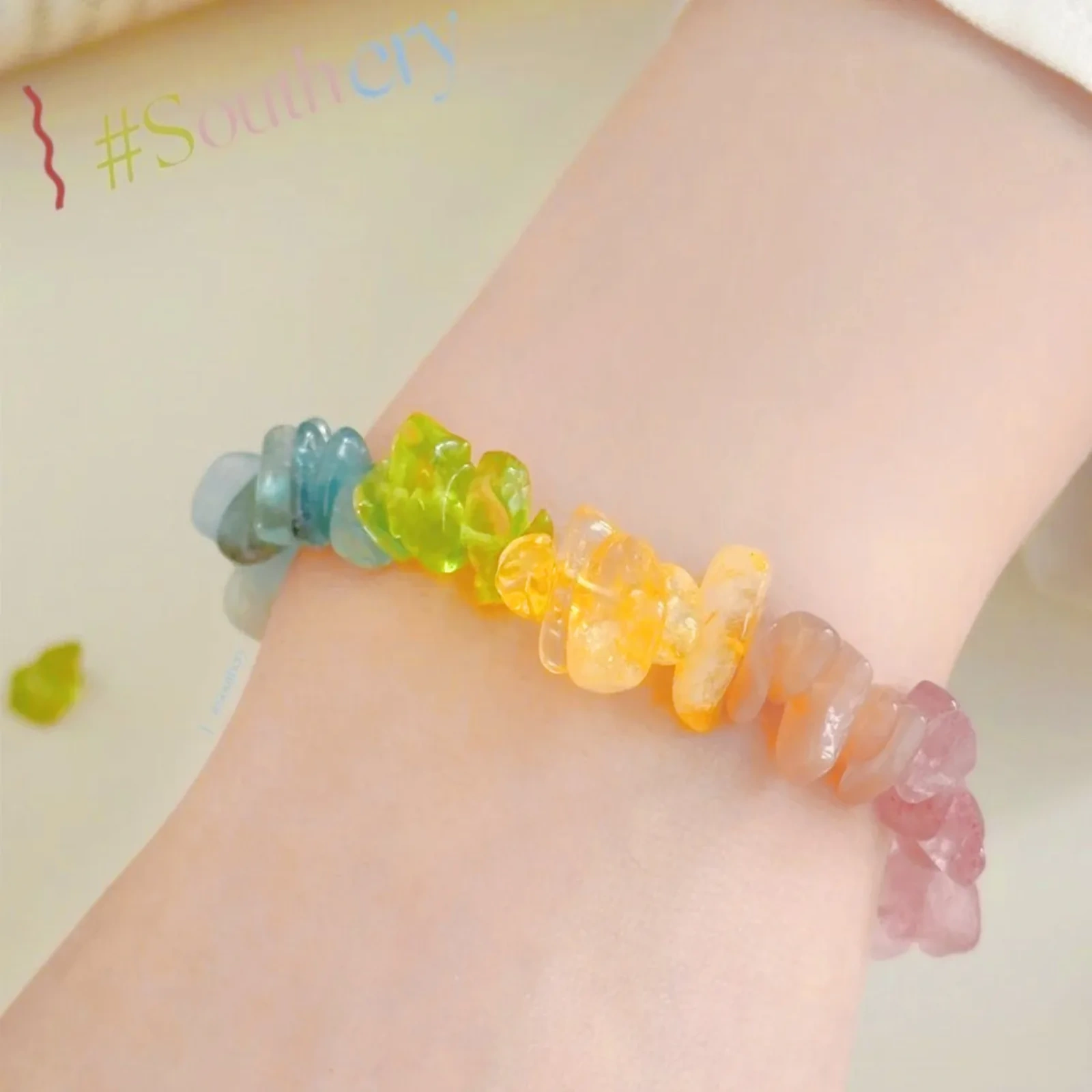 Handmade "Summer Rainbow" Natural & Colored Crystal Chip Bracelet product image 2
