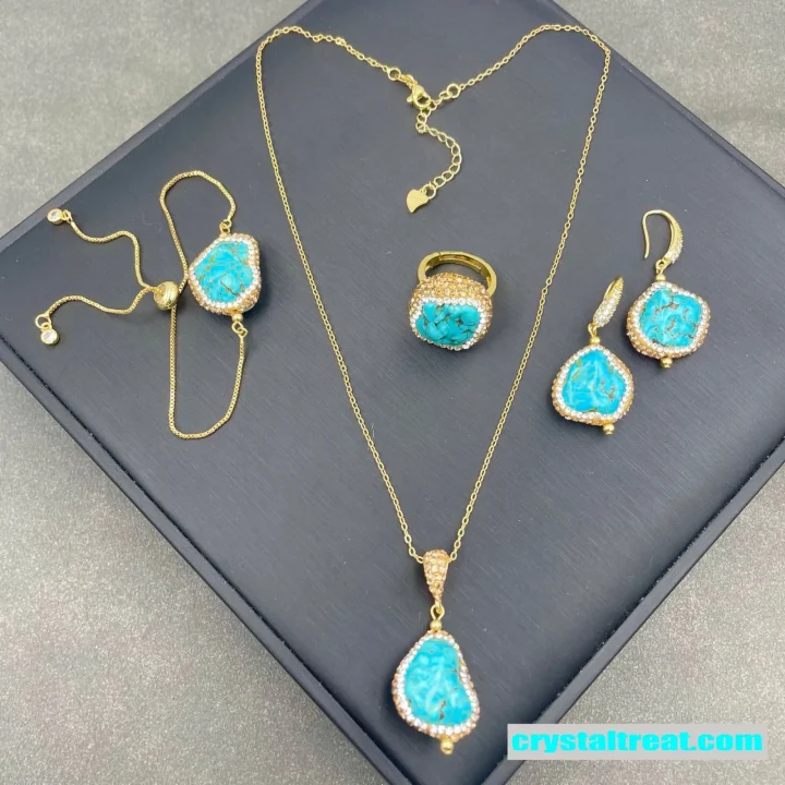 Handmade Turquoise & Czech Crystal 4-Piece Set