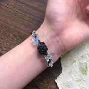 K — Handwoven Natural Raw Crystal Aquamarine and Multi-Gemstone Bracelet