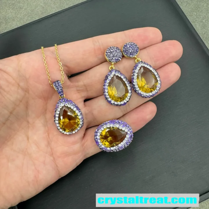 Natural Amethyst Inlaid Turkish Sultan Stone Jewelry Set