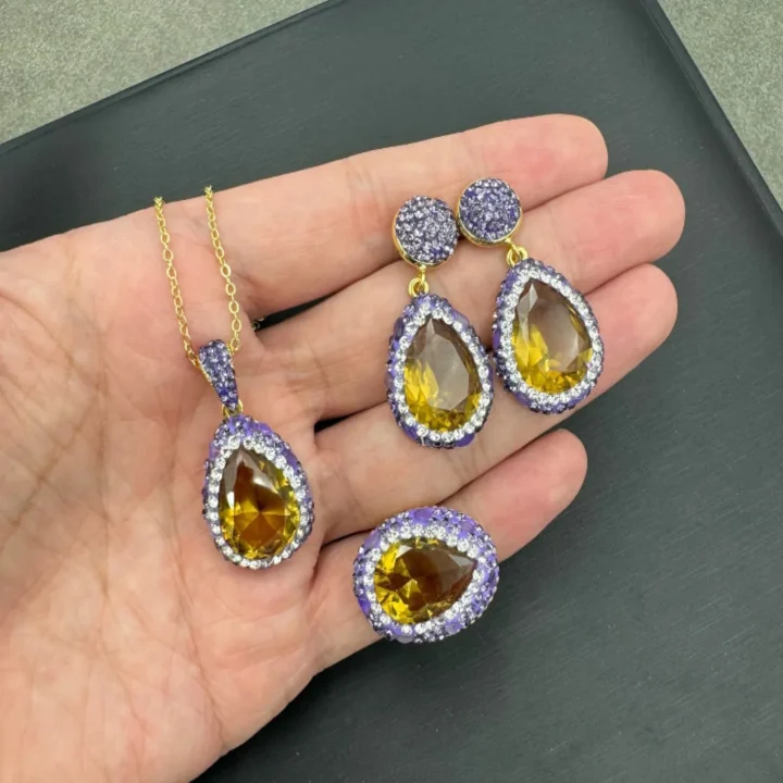 Natural Amethyst Inlaid Turkish Sultan Stone Jewelry Set product image 1
