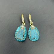 Earrings — Natural Aquamarine Raw Stone & Freshwater Pearl Inlay Jewelry Set