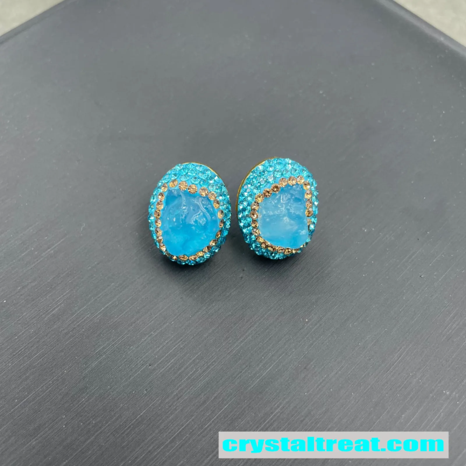 Natural Aquamarine Raw Stone Inlay Jewelry Set