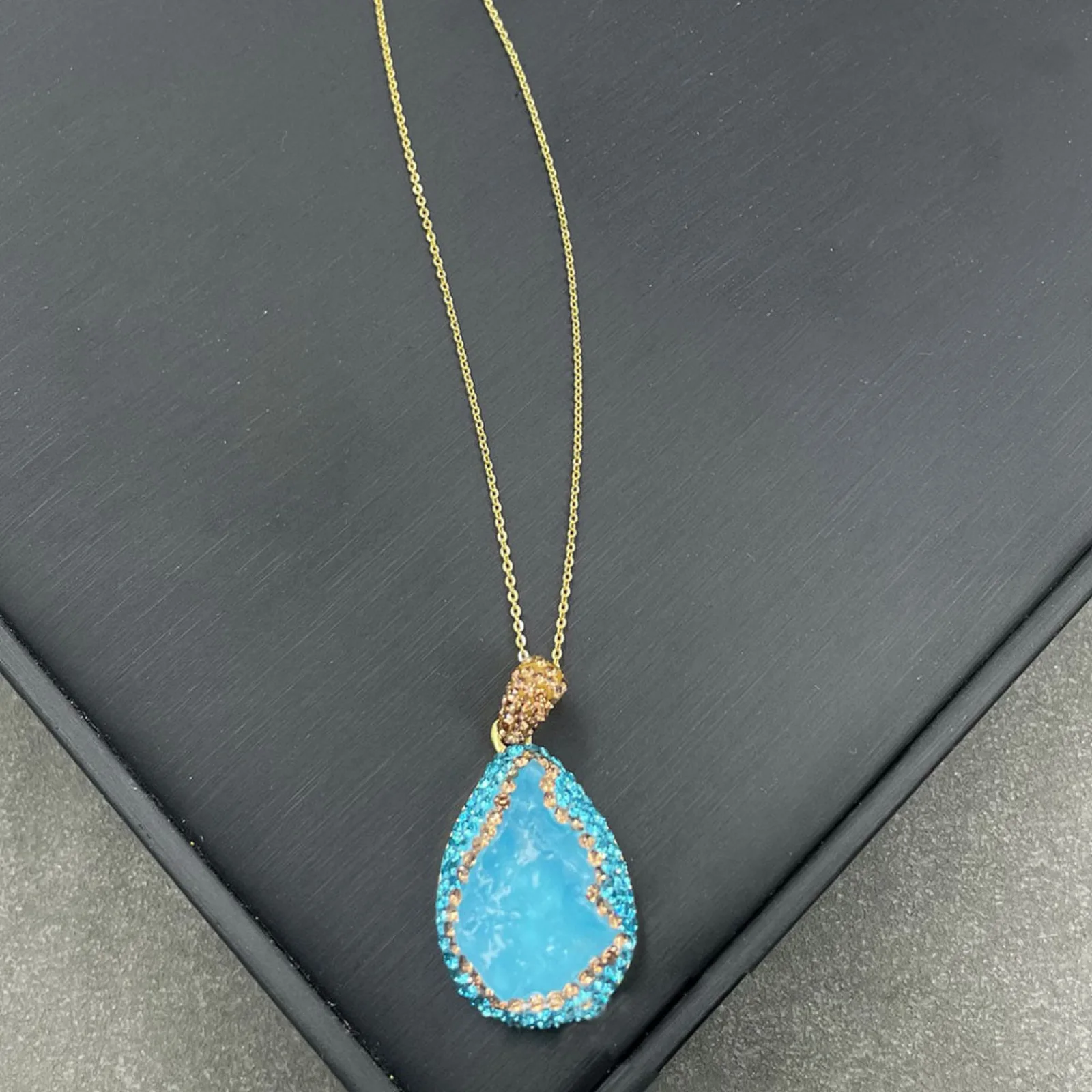 Natural Aquamarine Raw Stone Inlay Jewelry Set