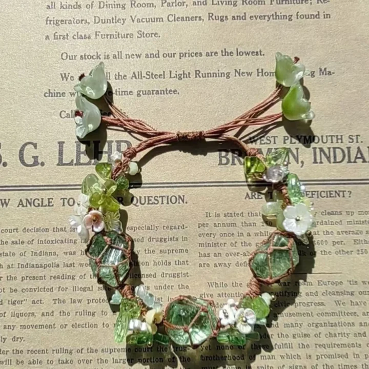 Natural "Forest Wreath" Green Crystal Woven Bracelet product image 1