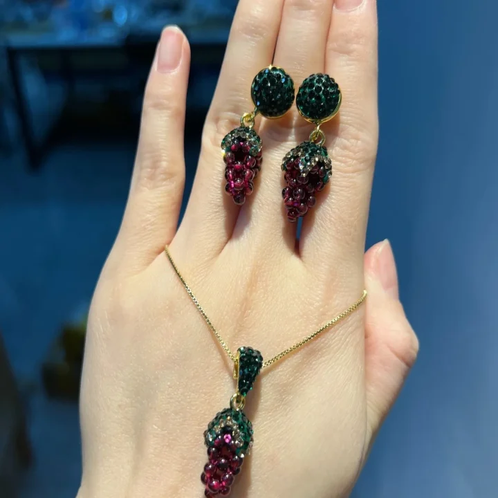 natural Handmade Grape Jewelry Set with Czech Crystals product image 1