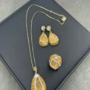 Jewelry sets — Natural Handmade Raw Citrine and Pearl Jewelry Set