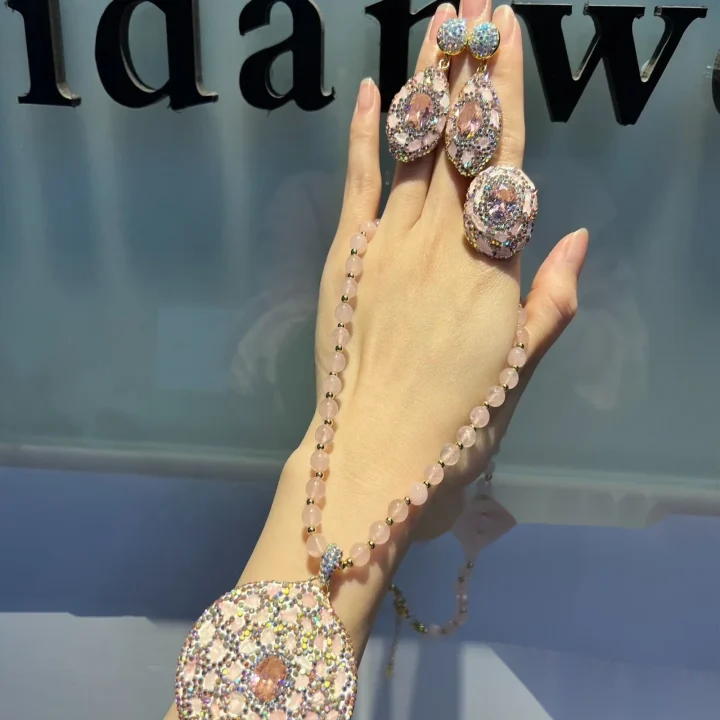 Natural Pink Crystal and Zircon Pave Jewelry Set product image 1