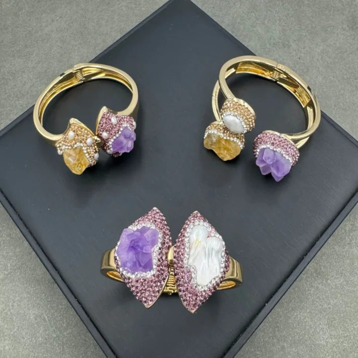 Natural Raw Amethyst and Citrine Pearl Bracelet product image 1