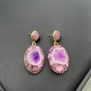 Earrings — Natural Raw Amethyst Geode and Diamond Accent Jewelry Set