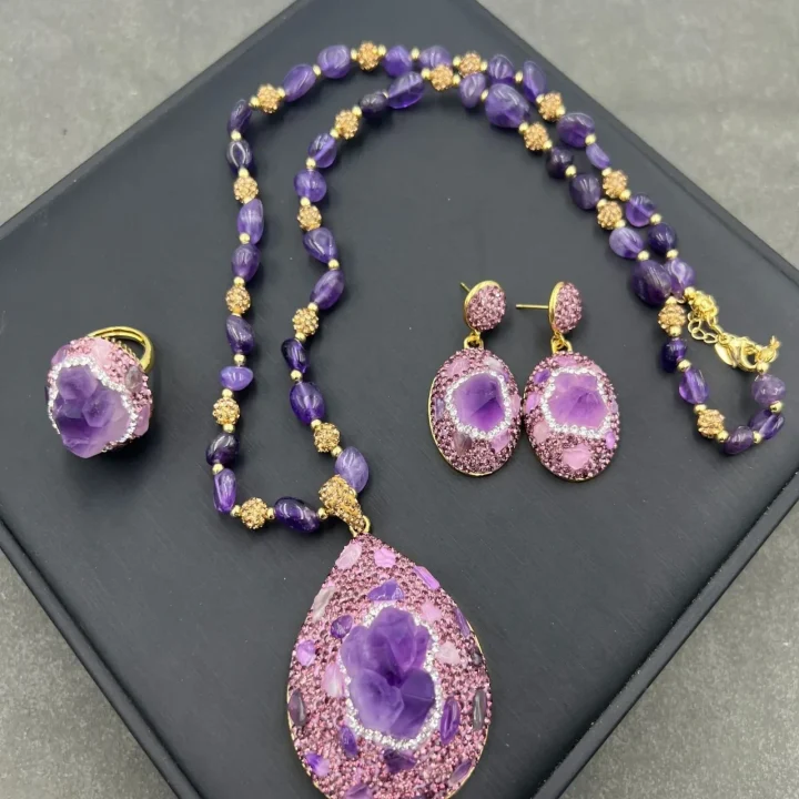 natural-raw-amethyst-geode-and-diamond-accent Jewelry sets