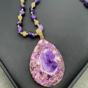 Necklace — Natural Raw Amethyst Geode and Diamond Accent Jewelry Set