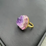 Ring — Natural Raw Amethyst Geode and Diamond Accent Jewelry Set