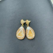 Earrings — Natural Raw Citrine & Freshwater Pearl Jewelry Set