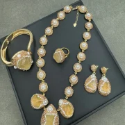 Jewelry sets — Natural Raw Citrine & Freshwater Pearl Jewelry Set