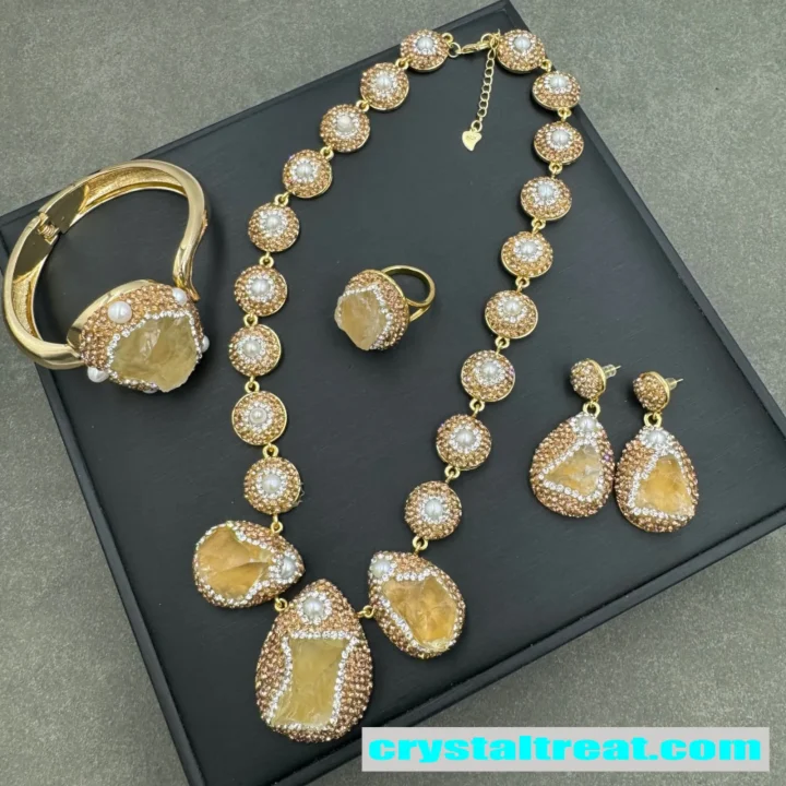 natural-raw-citrine-freshwater-pearl Jewelry sets