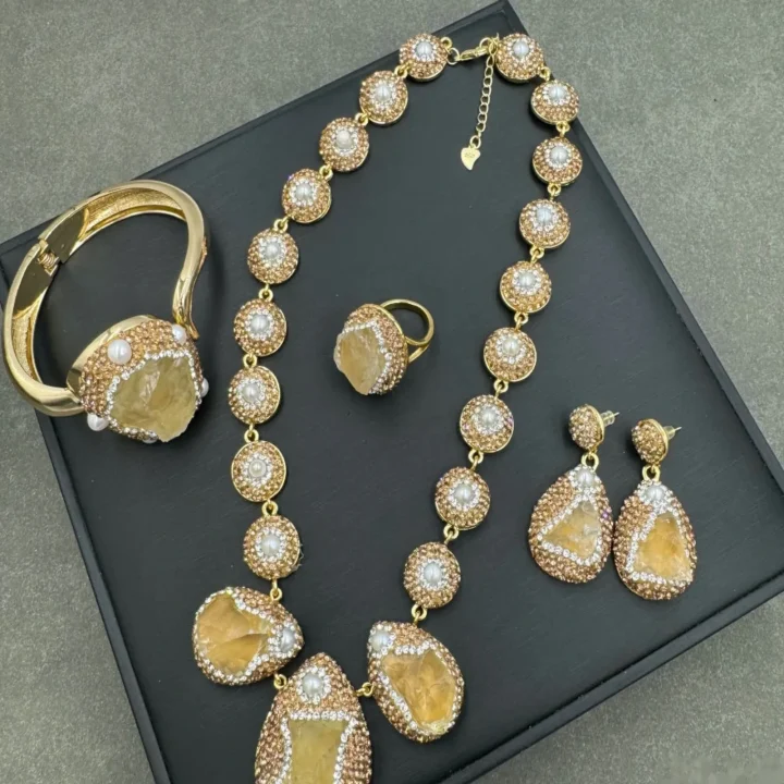 natural-raw-citrine-freshwater-pearl Jewelry sets