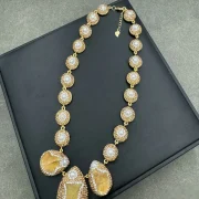 Necklace — Natural Raw Citrine & Freshwater Pearl Jewelry Set