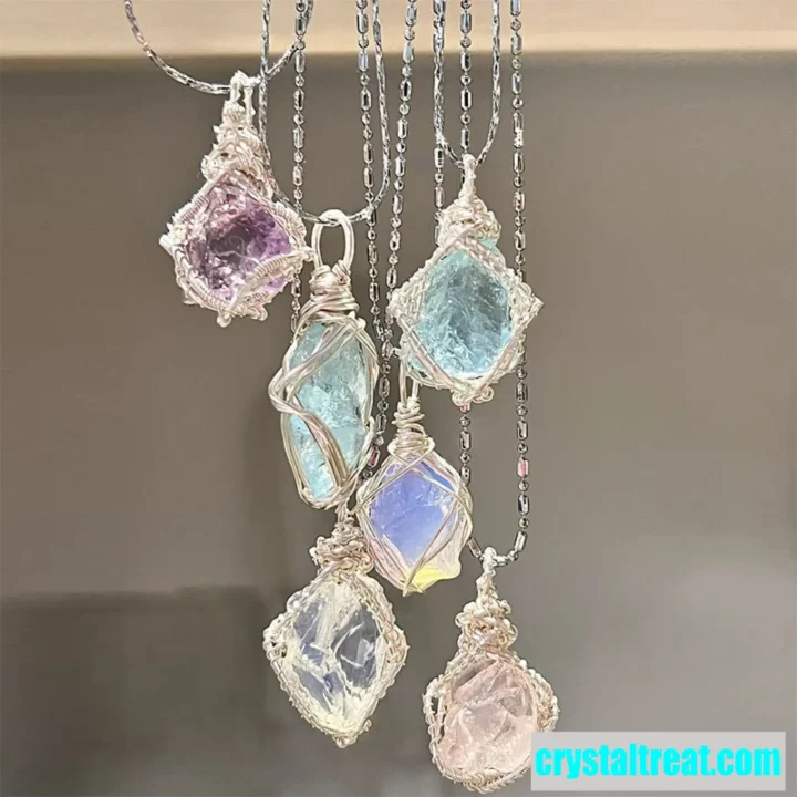 Natural Raw Crystal & Opal Pendant Necklace