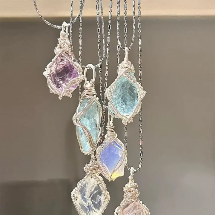 Natural Raw Crystal & Opal Pendant Necklace product image 1