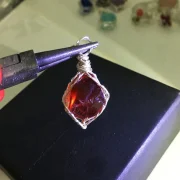 Red glass — Natural Raw Crystal & Opal Pendant Necklace