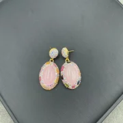 Earrings — Natural Rose Quartz & Tourmaline Inlay Jewelry Set