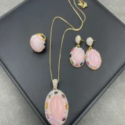 Jewelry sets — Natural Rose Quartz & Tourmaline Inlay Jewelry Set