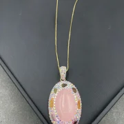 Necklace — Natural Rose Quartz & Tourmaline Inlay Jewelry Set