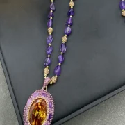 Necklace — Natural Sultan Stone and Raw Amethyst Statement Collection