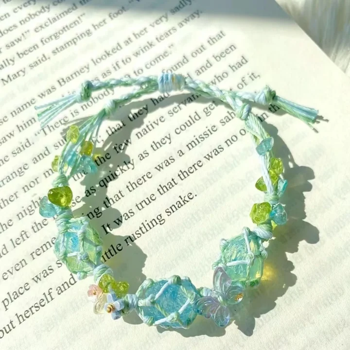 Natural "Summer Love" Raw Aquamarine Floral Woven Bracelet product image 1