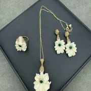 Green · Jewelry sets — Shell Flower Jewelry Set with Jade Inlay