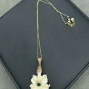 Green · Necklace — Shell Flower Jewelry Set with Jade Inlay