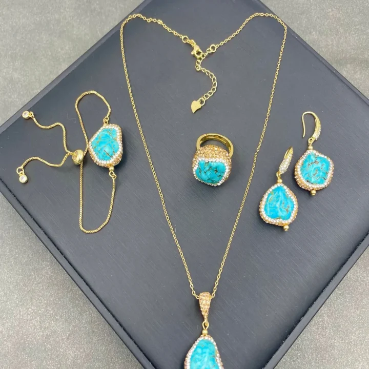 strengthen-handmade-turquoise-czech-crystal-4-piece Jewelry sets