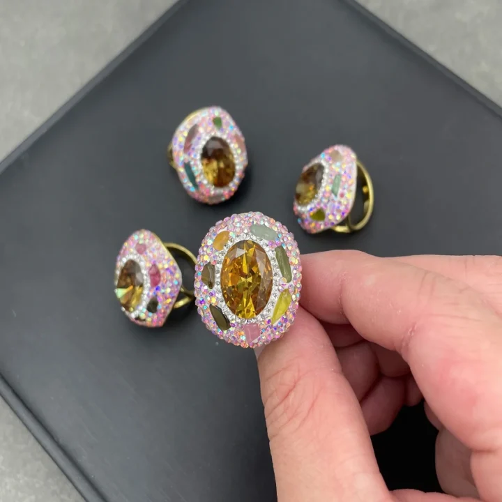 Sultan Stone Statement Ring with Multicolor Crystal Halo product image 1